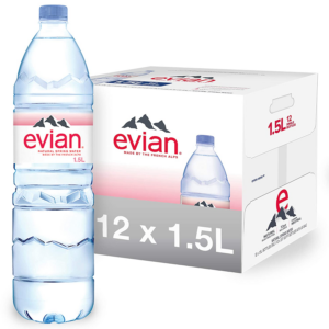 Evian Natural Spring Water from the French Alps – premium mineral water – available in 330ml, 500ml, 750ml, 1L, and 1.5L PET bottles – naturally balanced electrolytes (calcium 80mg/L, magnesium 26mg/L) – bulk wholesale packaging