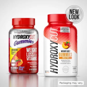 Hydroxycut weight loss supplement capsules in a black and red bottle – #1 selling brand in America. Formulated with clinically researched green coffee extract (C. canephora robusta), caffeine, B‑vitamins, and apple cider vinegar for weight management, energy, and metabolism support. 60‑120 capsules per bottle. Made in the USA.
