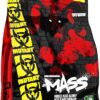 Mutant Mass extreme mass gainer powder in a black and green tub, a large scoop pouring creamy chocolate powder into a shaker bottle – 1,100 calorie weight gainer with 56g protein, 192g carbs, creatine, and BCAAs for massive muscle growth and strength gains.