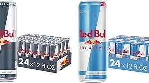 Red Bull Zero Energy Drink in a dark grey and silver can with blue accents, zero‑sugar branding, 250 ml can being poured into a glass with ice cubes, condensation on the can, dynamic motion blur of energy and vitality in the background